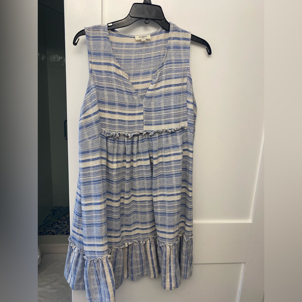 Umgee Sleeveless Dress Blue & White